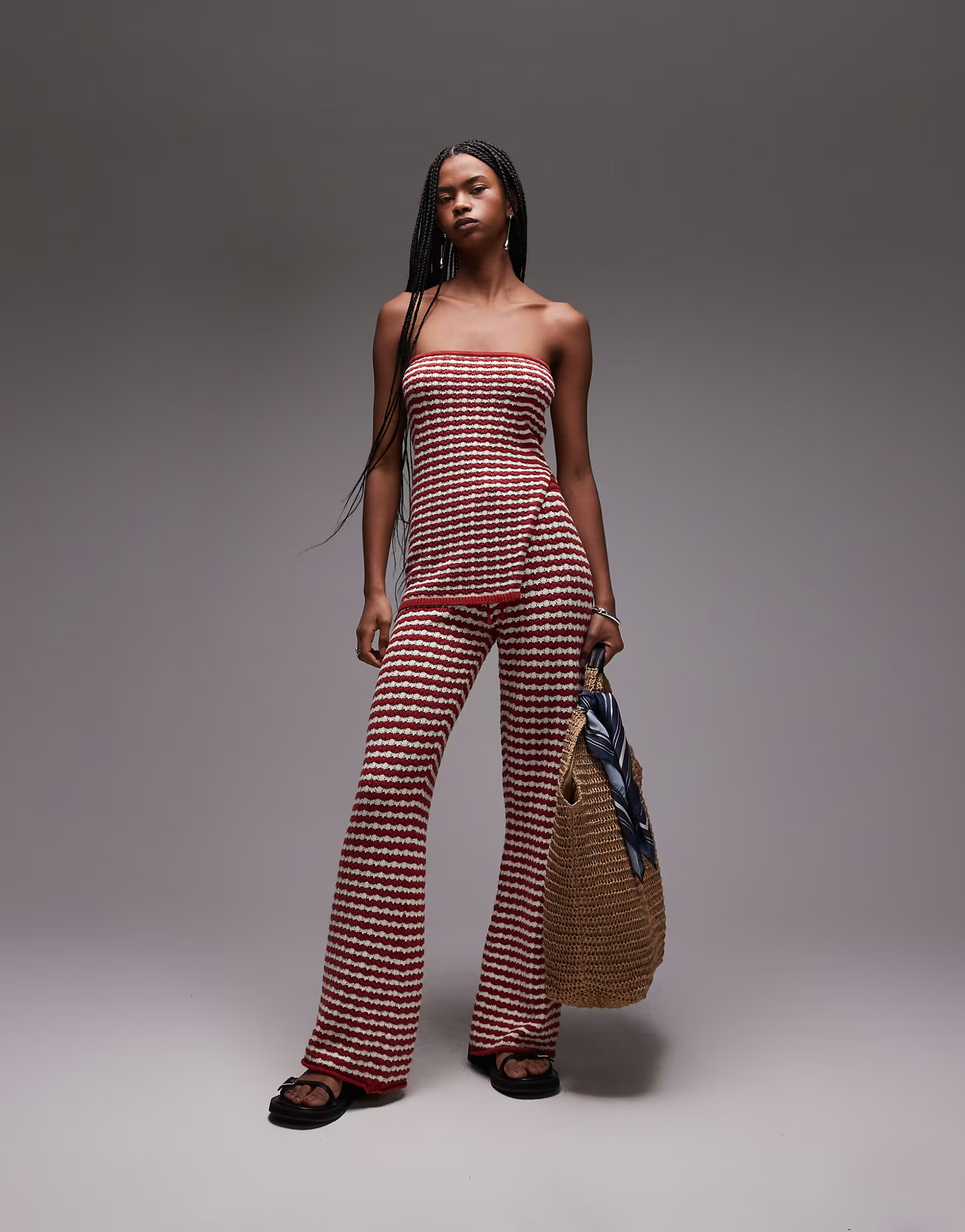Topshop knitted stripe trouser co-ord in rust | ASOS | ASOS (Global)