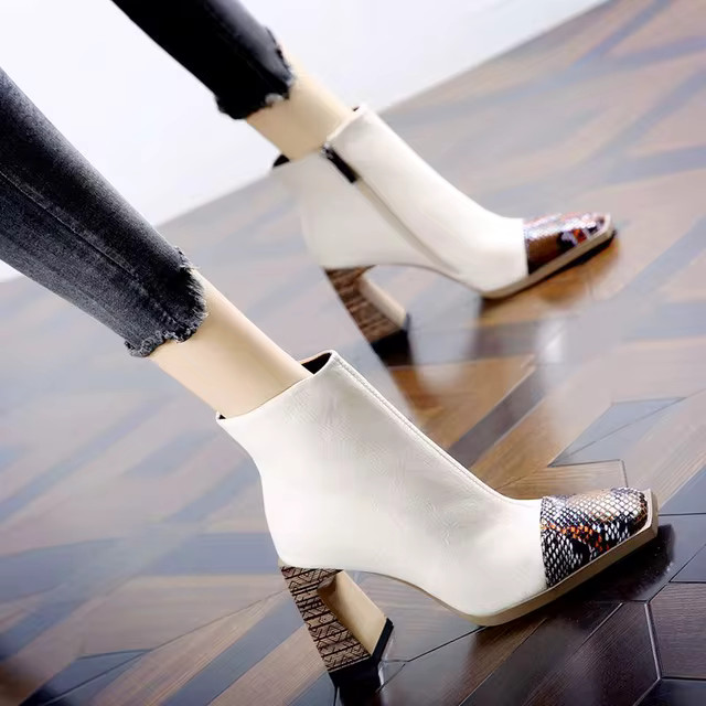 Sexy cabeça quadrada snakeskin tornozelo botas femininas bombas salto quadrado botas de inverno ... | Ali Express BR