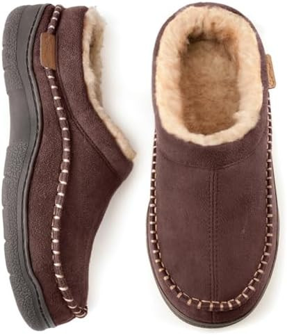 Zigzagger Men's Slip On Moccasin Slippers, Indoor/Outdoor Warm Fuzzy Comfy House Shoes, Fluffy Wi... | Amazon (US)