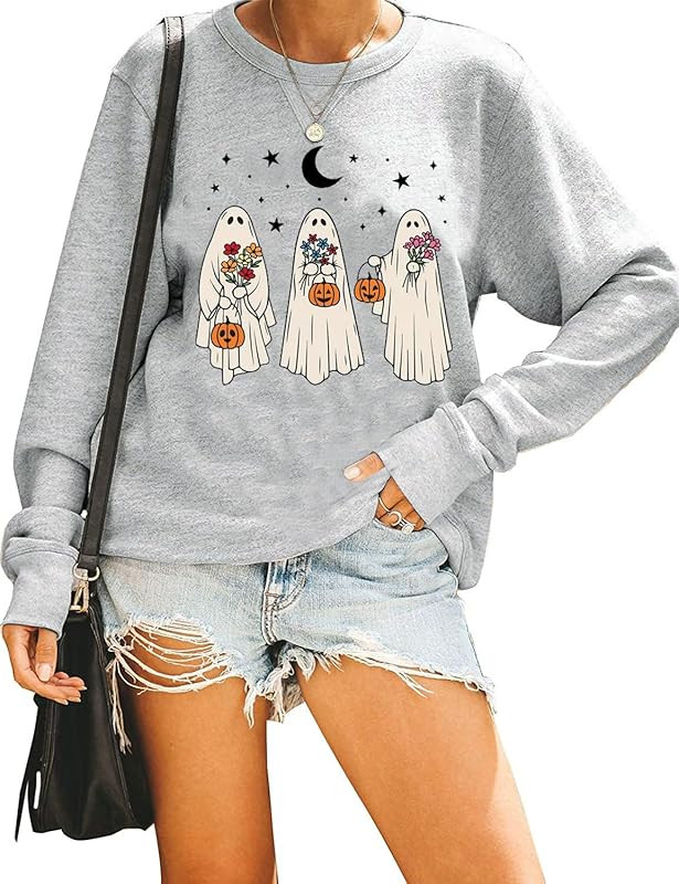 ALLTB Halloween Ghost Sweatshirt Women Funny Pumpkin Shirts Spooky Season Graphic Pullover Hocus ... | Amazon (US)