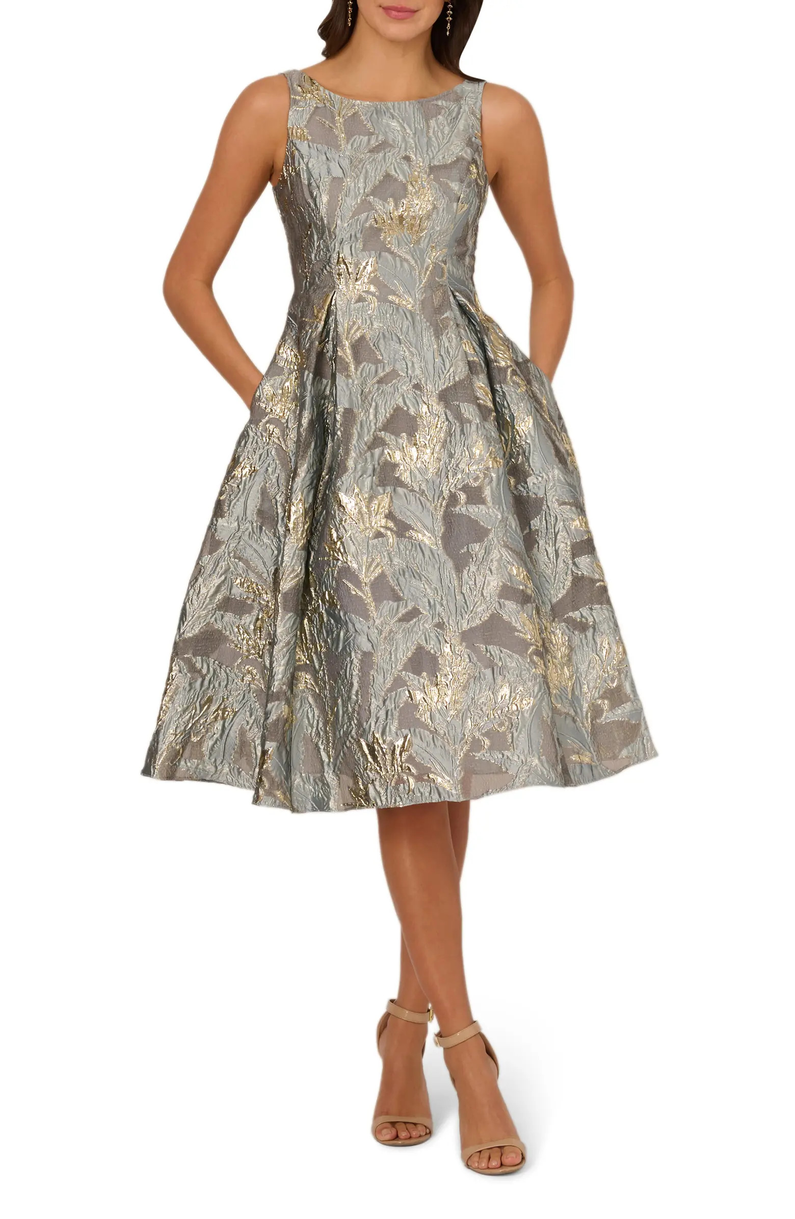 Metallic Leaf Jacquard Fit & Flare Cocktail Dress | Nordstrom