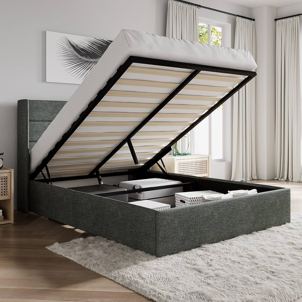SHA CERLIN Full Size Lift Up Storage Bed/Modern Wingback Headboard/Upholstered Platform Bed Frame... | Amazon (US)