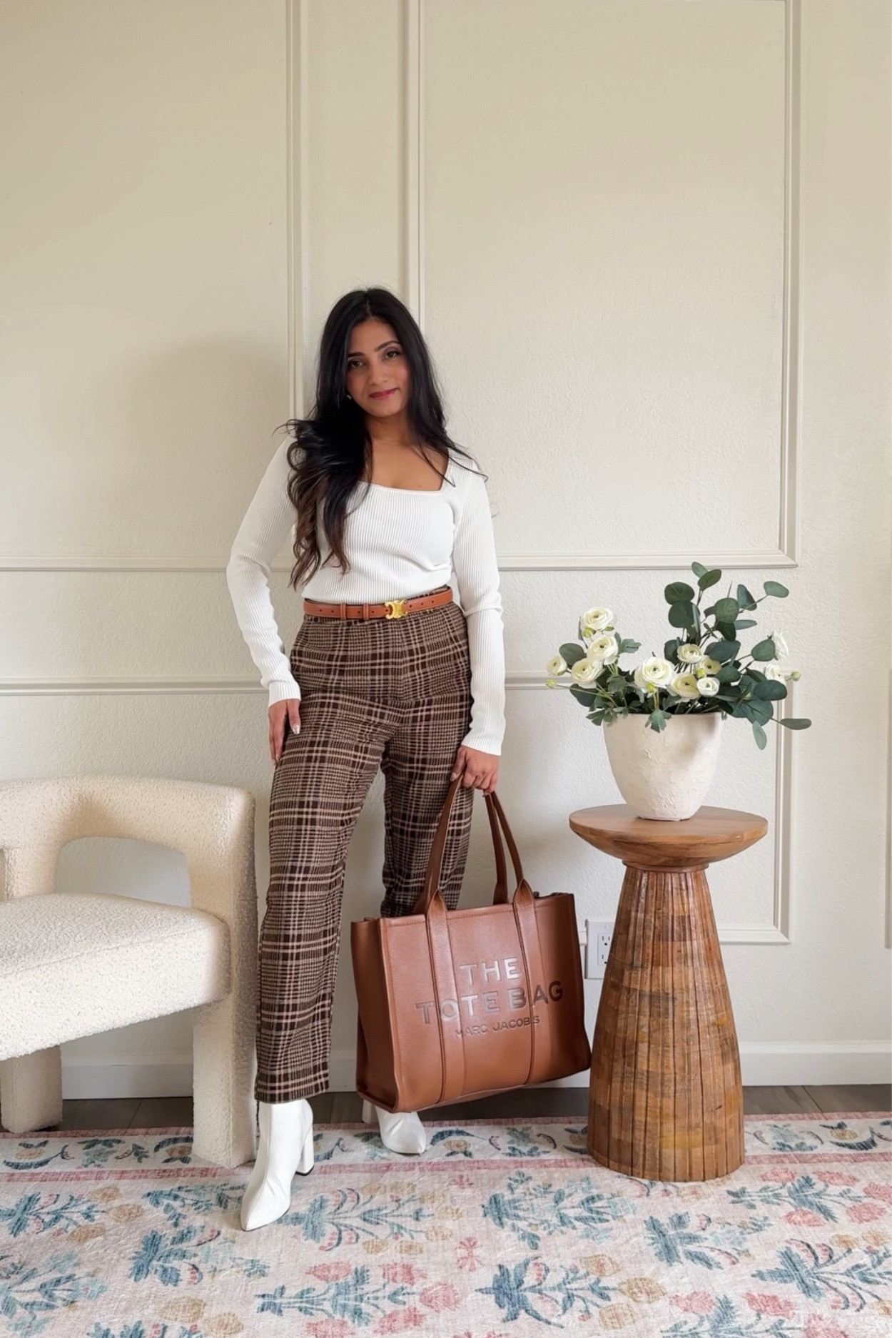 Plaid pants, neutral outfit, winter outfit

#LTKfindsunder50 #LTKMostLoved #LTKsalealert