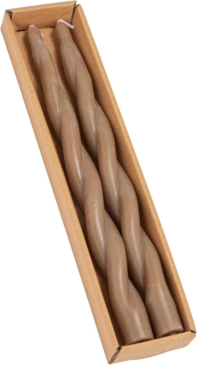Creative Co-Op 2-Piece Unscented Elongated Twisted Taper Candles in Box, Brown | Amazon (US)