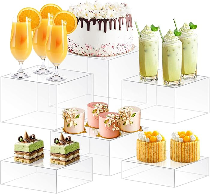 6Pcs Buffet Risers, Food Risers for Buffet Table, Acrylic Cube Display Risers with Hollow Bottom,... | Amazon (US)
