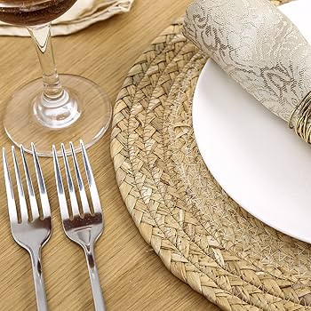 Handmade Boho Placemats Set of 6 - Natural Cotton Burlap and Water Straw Woven Combination Table ... | Amazon (US)