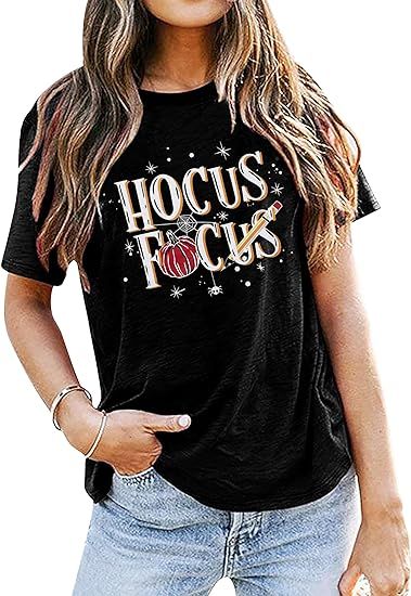 JINTING Hocus Pocus T-Shirt Funny Halloween Teacher Graphic Tee Shirt for Women Short Sleeve T Sh... | Amazon (US)