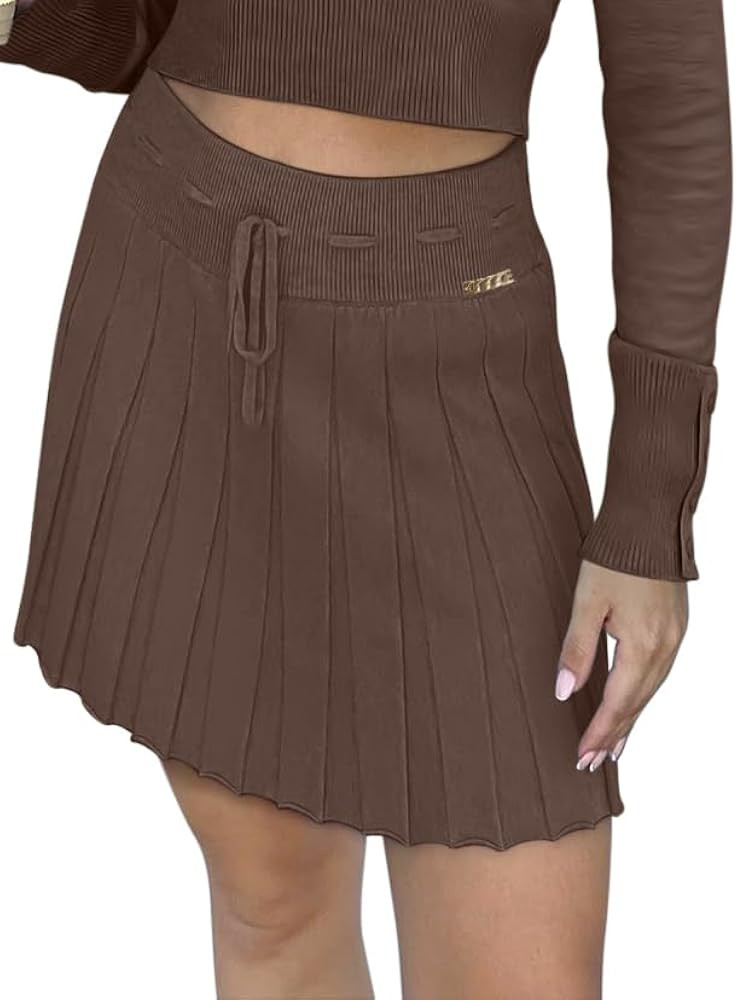 REORIA Women's Trendy Sexy High Waisted Pleated Skirts A Line Flared Going Out Mini Knit Skirts | Amazon (US)