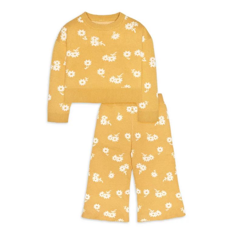 Modern Moments by Gerber Baby & Toddler Girl Jacquard Sweater & Wide-Leg Pant, 2-Piece Set, 12M-5... | Walmart (US)