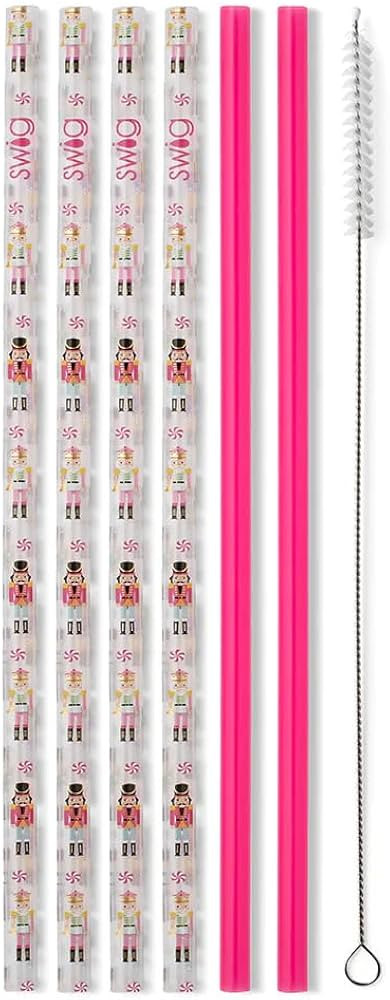 Swig Life Reusable Straws Pink Nutcracker + Hot Pink Tall Straw Set & Cleaning Brush, Each Straw ... | Amazon (US)
