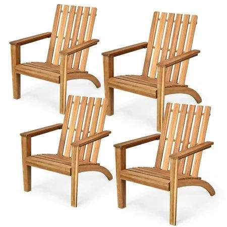 Gymax 4PCS Outdoor Wooden Adirondack Chair Patio Lounge Chair w/ Armrest Natural | Walmart (US)
