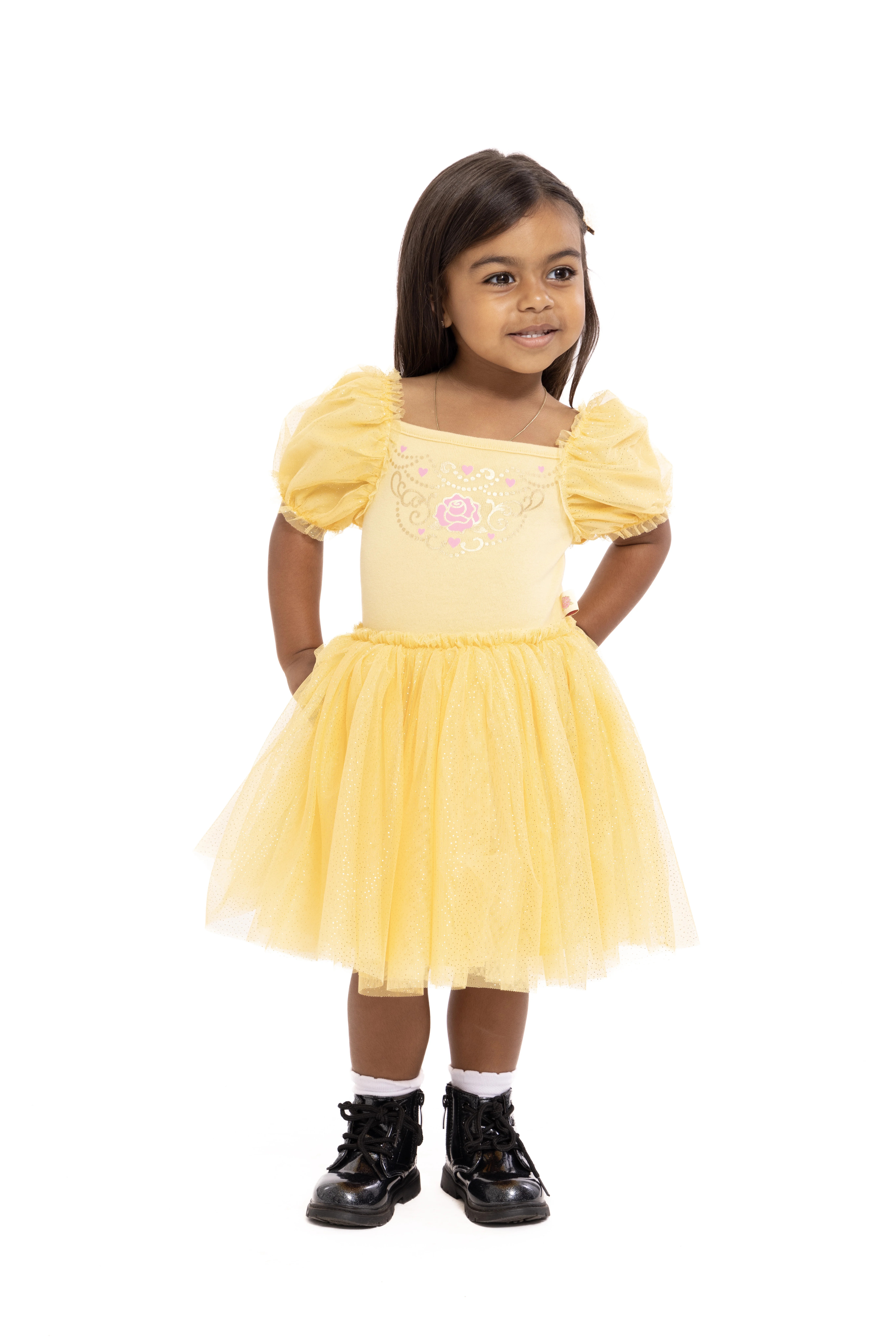 Disney Princess Toddler Girls Belle Cosplay Tutu Dress with Puff Sleeves, Sizes 12M-5T | Walmart (US)