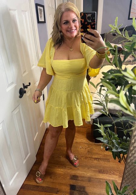 Turn up the sunshine!!! I’m swooning over this Free People dress.
It’s so bright and cheerful. This is the ideal vacation dress. This will be perfect at the beach and can do double duty as a cover up!
Also, these Birkenstocks are the most comfortable sandals ever!
Both the dress and sandals run true to size 💛
PS: if you aren’t yellow obsessed like I am… the dress comes in many different colors! 😉
Resort wear, vacation outfit, date night outfit, Easter dress 

#LTKfindsunder100 #LTKSeasonal #LTKFestival