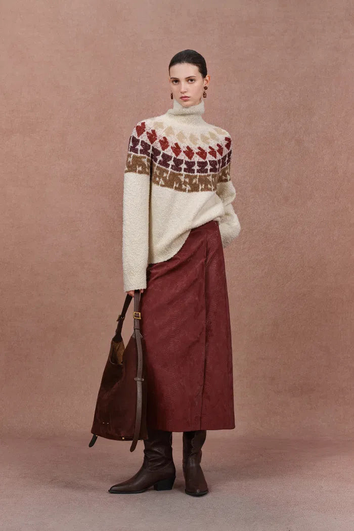 Krasner Hand Drawn Fair Isle Motif High Neck Sweater in Merino Wool | Fabrique