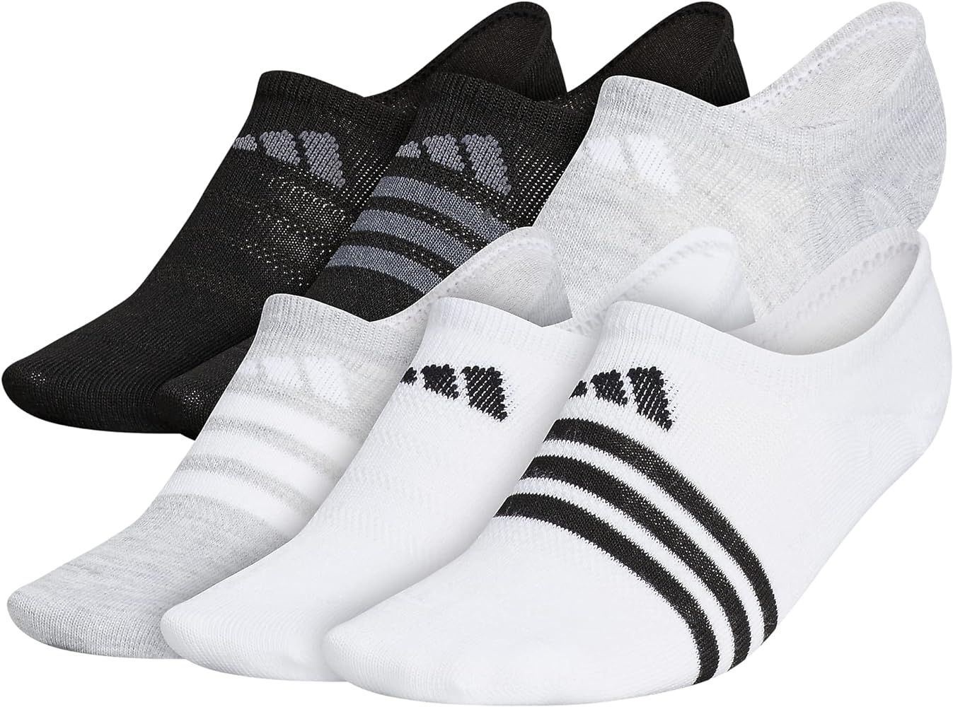 adidas Women's Superlite Super No Show Socks (6-pair), White/Cool Light Heather/Black, Medium | Amazon (US)