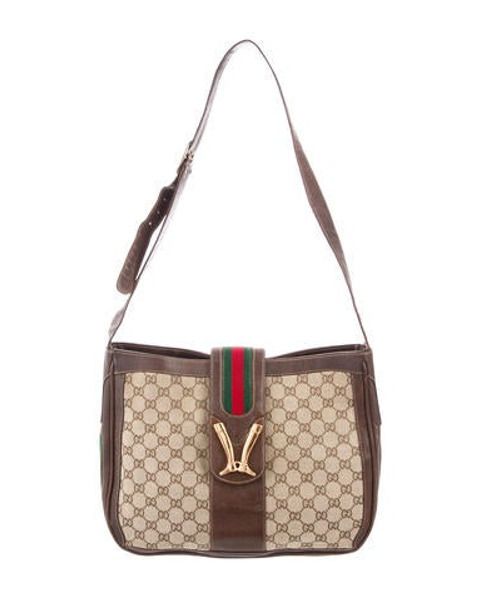 Gucci Vintage GG Web Shoulder Bag Beige | The RealReal