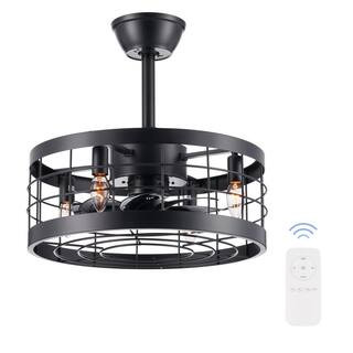 Merra 18 in. Indoor Black Industrial Fandelier Caged Ceiling Fan with Timer and Remote Control | The Home Depot