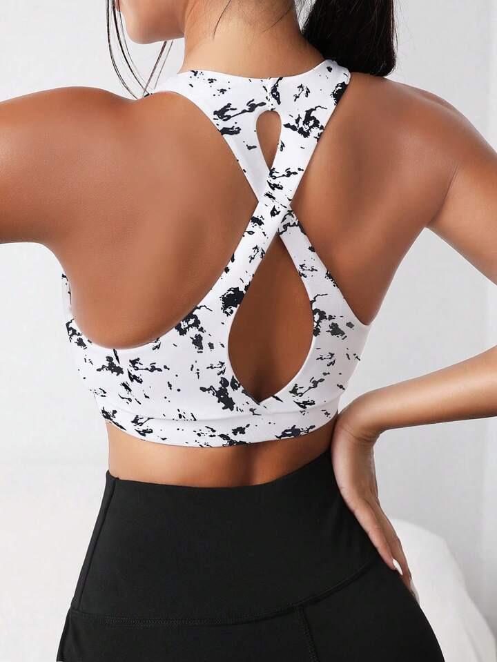 Tie Dye Cut Out Backless Sports Bra | SHEIN