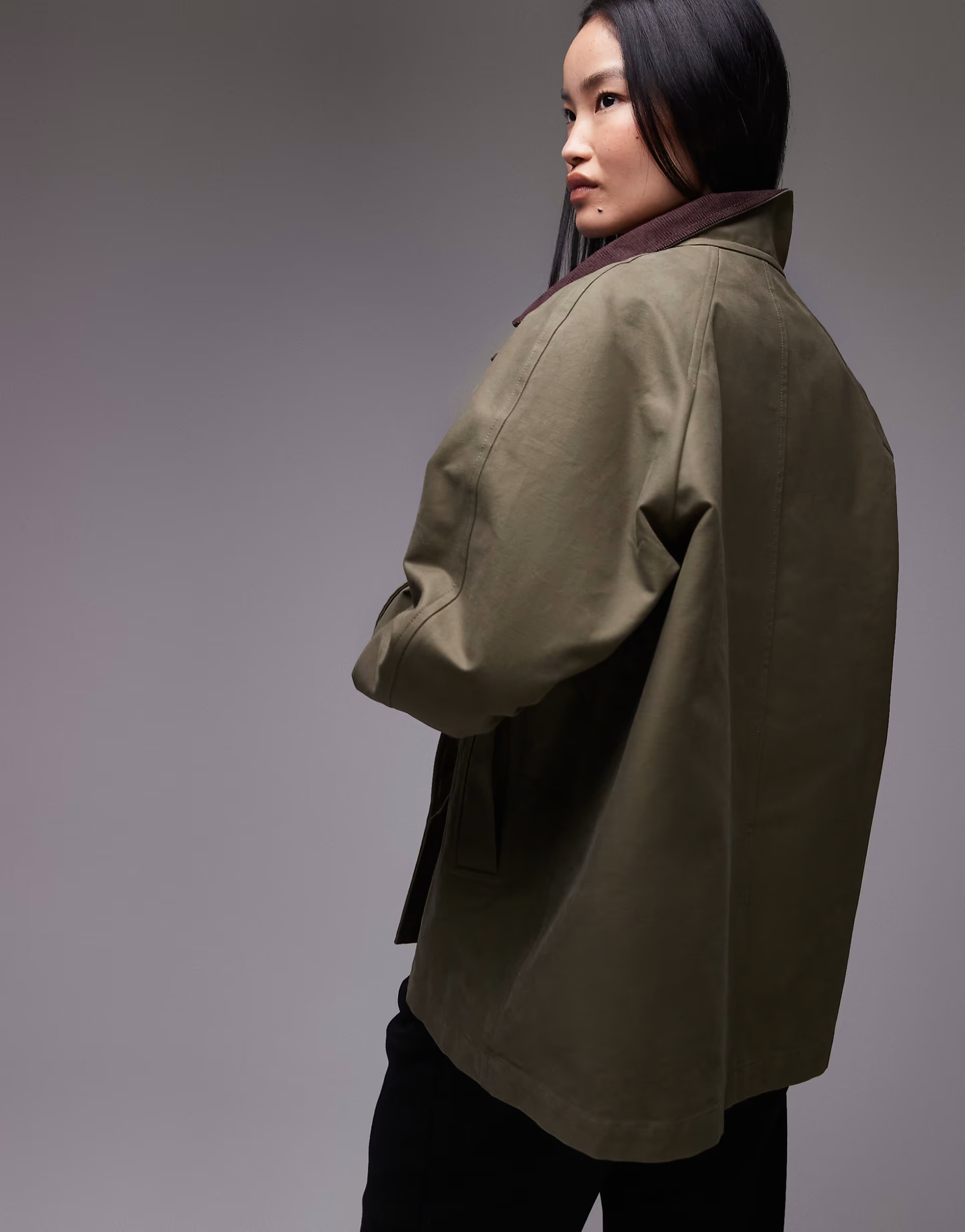 ARKET waxed cotton trench jacket in khaki green | ASOS (Global)