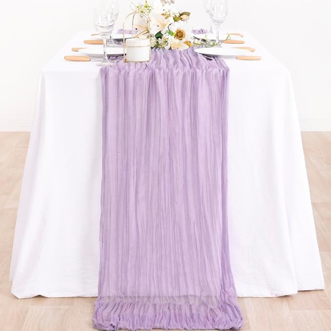 MLMC 10ft Lilac Cheesecloth Table Runner 35x120 Inches Rustic Wrinkled Gauze Table Runner for Wed... | Amazon (US)
