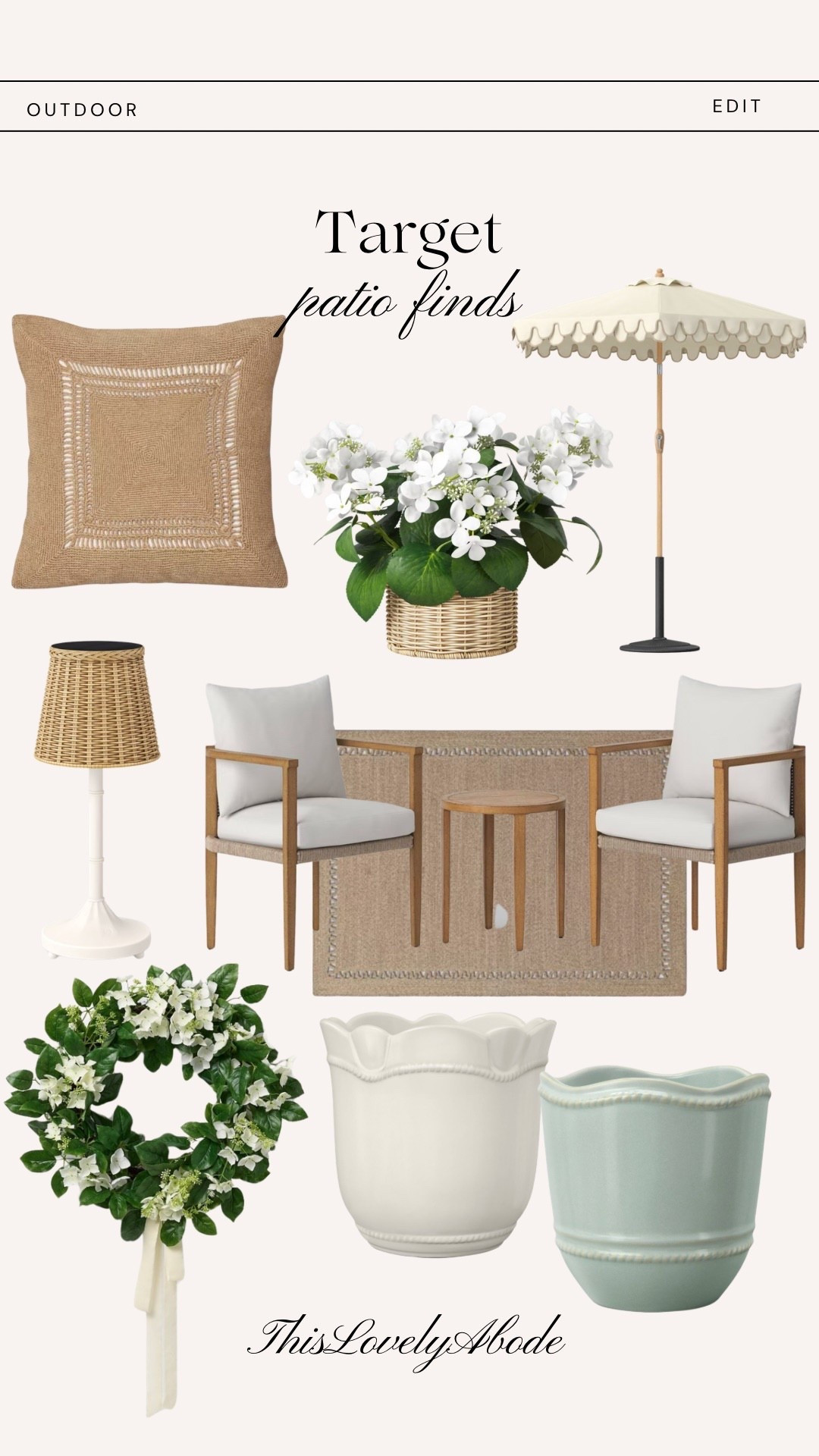 New outdoor finds that are perfect for the  spring and summer season. 
#rug #throwpillow #planters #wreath #umbrella #lamp #target #outdoordecor #patiochairs #studiomcgee

#LTKSeasonal #LTKHome
