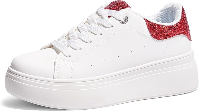 Women's Platform Fashion Sneakers Faux Leather & Anti-Slip Sole Classic Tennis Shoes for Casual L... | Amazon (US)