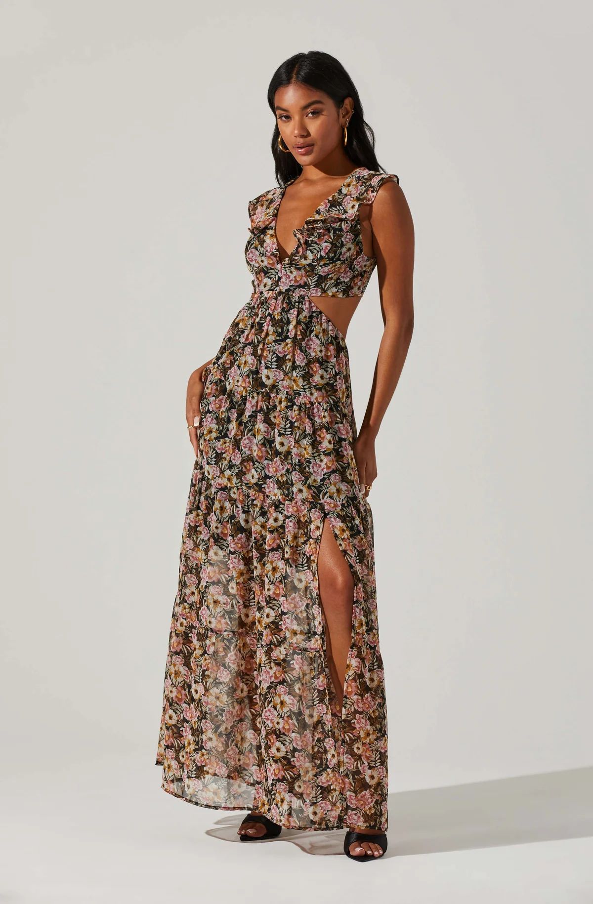 Floral Ruffle Cutout Maxi Dress | ASTR The Label (US)