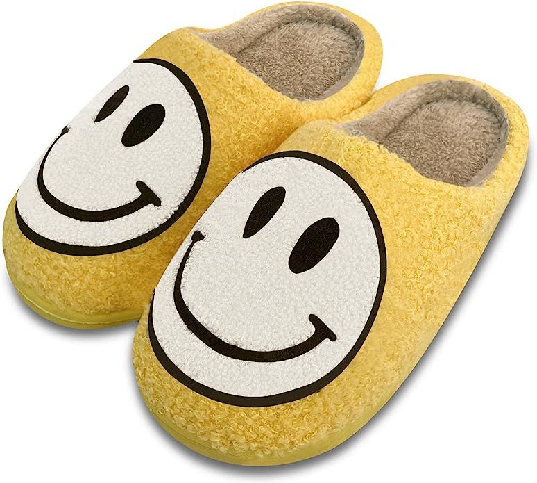 Smiley Face Slippers,Retro Soft Plush Lightweight House Slippers Slip-on Cozy Indoor Outdoor Slip... | Amazon (US)