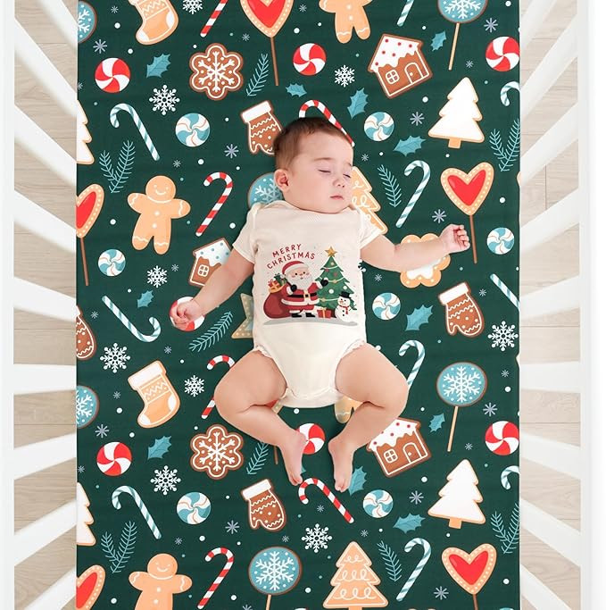 JISEN Christmas Crib Sheet Gingerbread Fitted Crib Sheet for Boys Girls Crib Mattress Cover Baby ... | Amazon (US)
