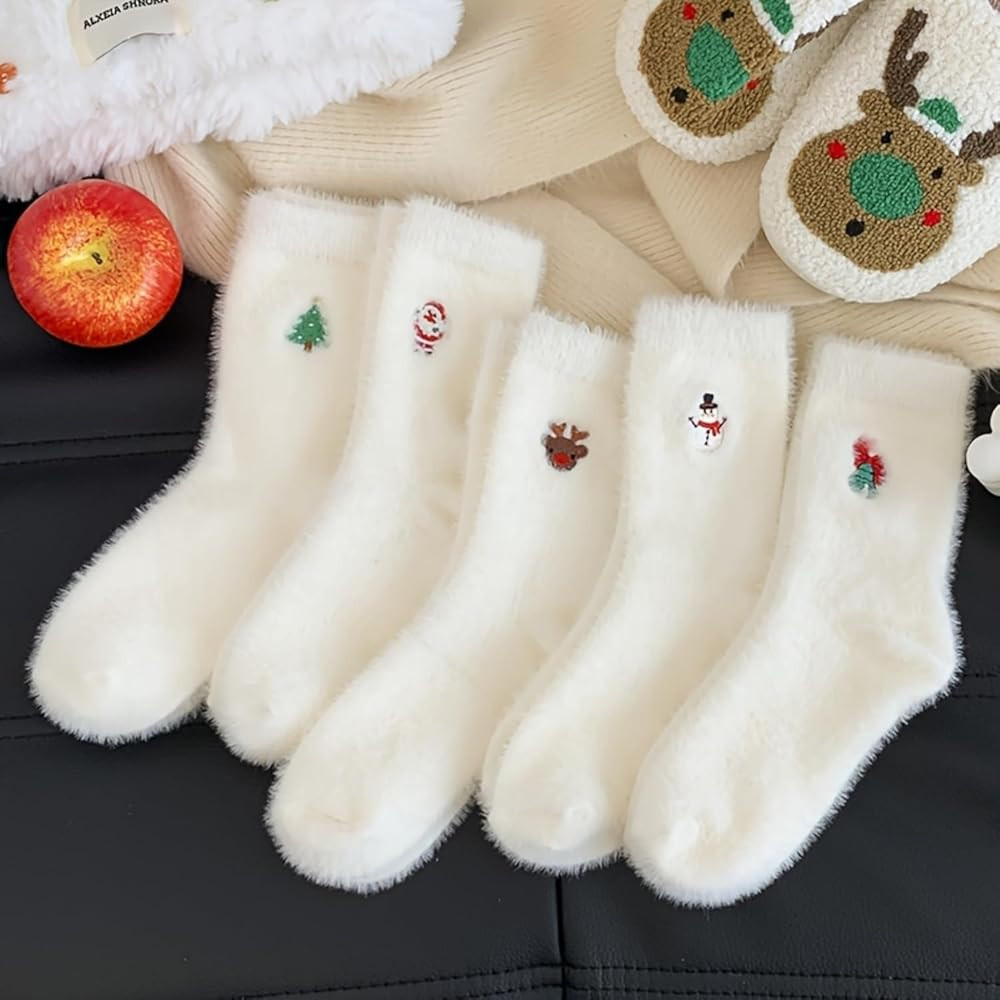 5 Pairs Christmas Women's Bow Fuzzy Socks Winter Soft Slipper Socks Stuff Fluffy Thick Spa Home S... | Amazon (US)