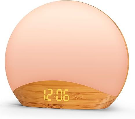 REACHER Wood Grain Sunrise Alarm Clock and Sound Machine Nightlight, Digital Dimmable Clock for B... | Amazon (US)
