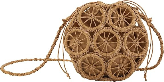Crossbody Straw Bags for Women, Hollowed-out Lemon Hand Woven Shoulder Bag with Rattan Strap, Tre... | Amazon (US)