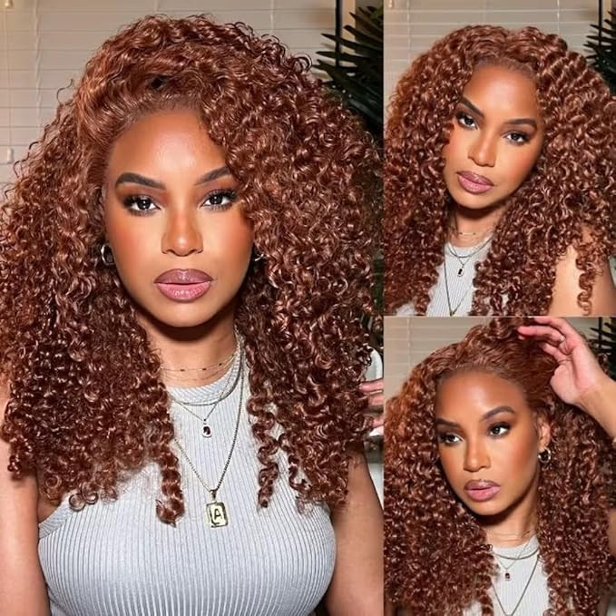 YIROO Auburn Brown 13x4 Curly Lace Front Wigs Human Hair Bleached Knots Jerry Curly HD Transparen... | Amazon (US)