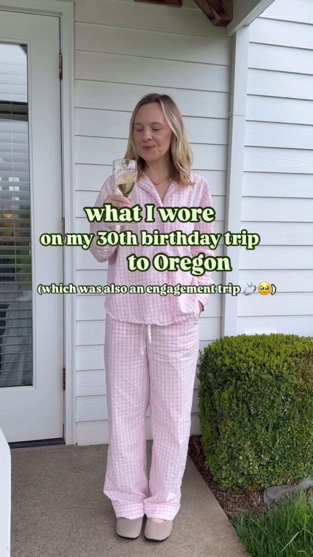 Everything I wore on my trip to Oregon ☔️ which ended up being an engagement trip 🥹💍 

- Pink gingham pajamas from @gap 
- Red floral dress from @abercrombie and @timberland platform boots from @freepeople 
- White lace dress and @jeffreycampbell square toe boots from @freepeople 
- Iconic tan gingham rain jacket @jcrewfactory 
White tee, @levis overalls rented from @nuuly , charm necklace from @urbanoutfitters, @traderjoes mini tote 
- denim jumpsuit rented from @nuuly 
- chunky @freepeople cable knit sweater rented from @nuuly 

Pink lab diamond engagement ring by @hunterkrenek!!! And @meierotto 💍

P.S We traveled to Oregon in late March and it was rainy but gorgeous! 

#portlandstyle #oregonwinecountry #willamettevalley #traveloregon #visitoregon #visitportland #traveloregon 

what to wear to Portland, what to wear to Oregon, rainy day outfits, what to wear when it’s raining, what to wear to a winery, what to wear to a vineyard, Oregon wine country outfits 🍷