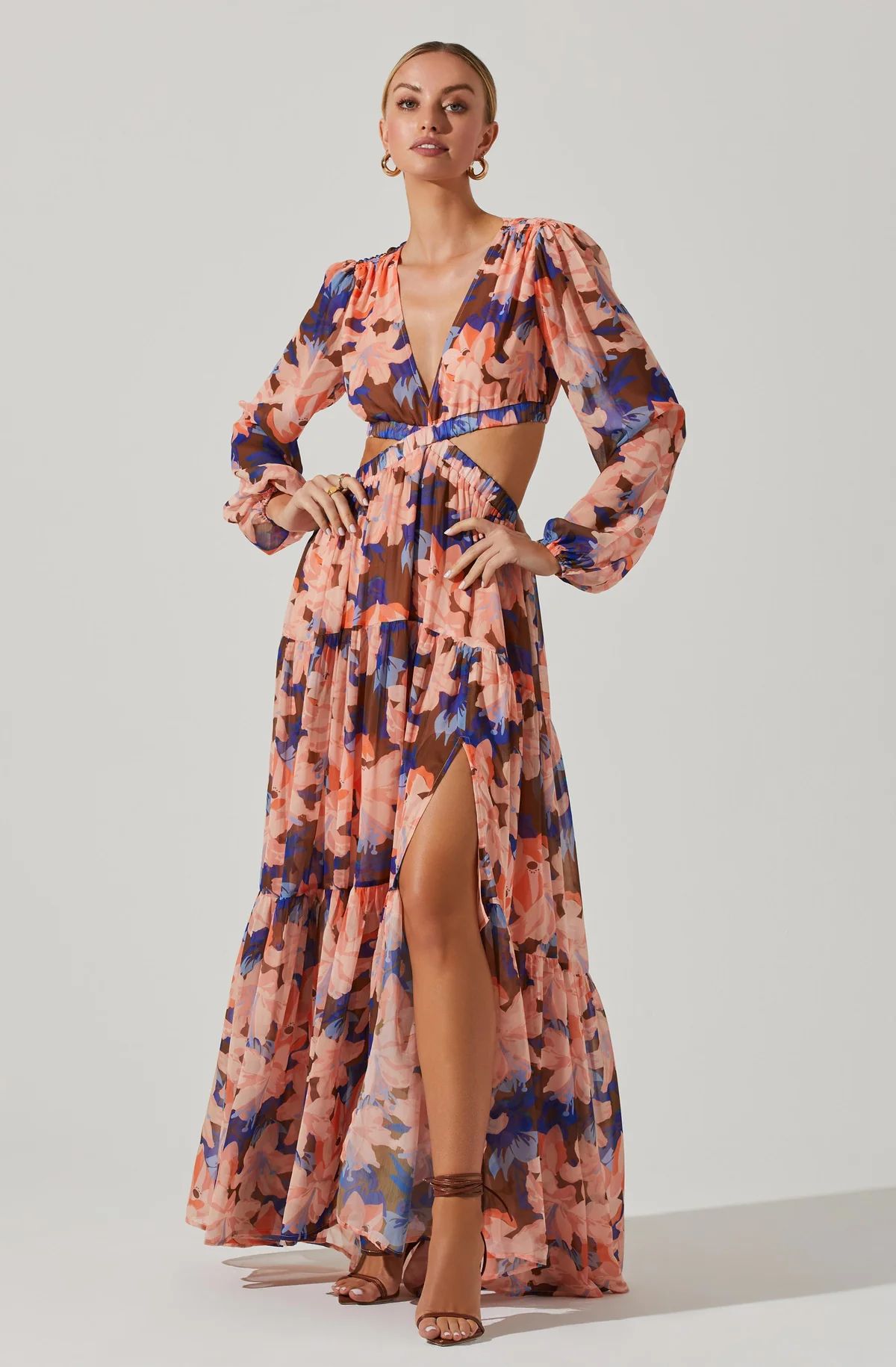 Lively Floral Cutout Long Sleeve Maxi Dress | ASTR The Label (US)