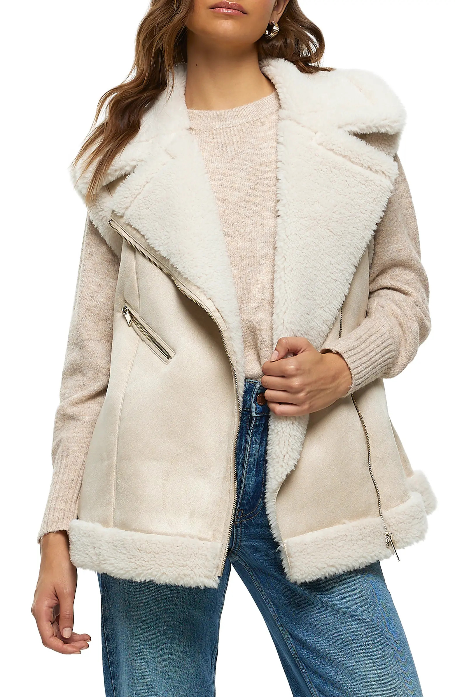 River Island Faux Suede & Faux Shearling Vest | Nordstrom | Nordstrom