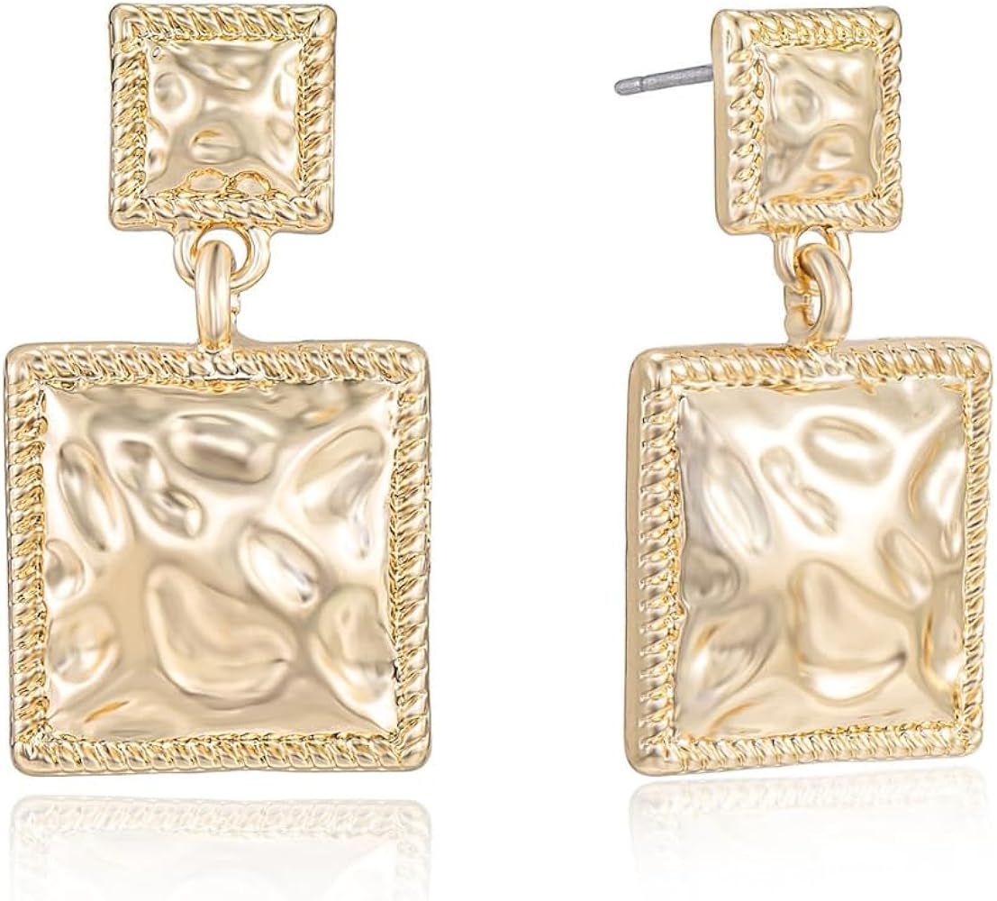 Ettika Gold Earrings. Earrings For Women, 18k Gold Plated Textured Repeated Squares Drop Earrings... | Amazon (US)