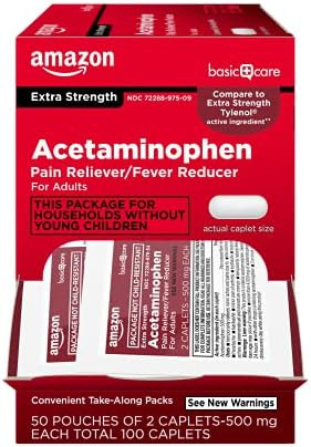 Amazon Basic Care Extra Strength Acetaminophen Caplets 500 mg, Pain Reliever and Fever Reducer, G... | Amazon (US)