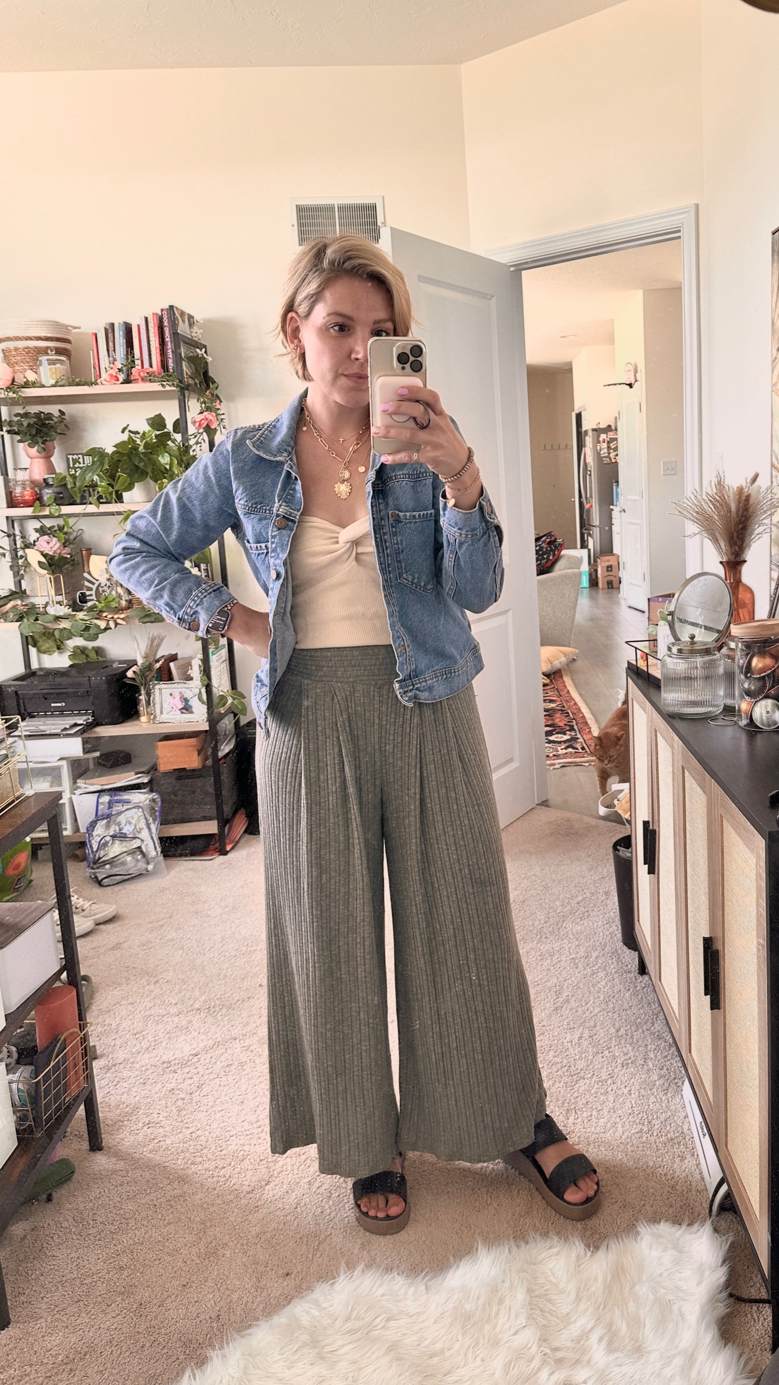 Birthday outfit for a summer birthday with fall weather😅 Jean jacket was an in store super clearance jacket years ago! Pants are from a boutique so tagged similar. Also linking my magnetic portable charger which charges my phone super fast (wireless) and has a ring to use while charging.

#LTKMidsize #LTKFindsUnder50 #LTKSeasonal