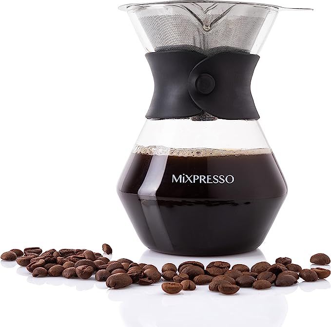 Mixpresso Pour Over Coffee Maker Set Glass Carafe Borosilicate White Protective Silicone Sleeve |... | Amazon (US)