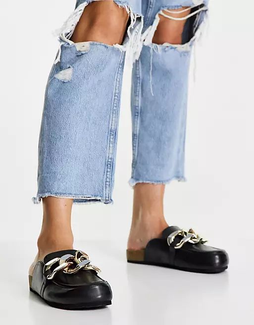 Steve Madden Study clogs with chain in black leather | ASOS (Global)