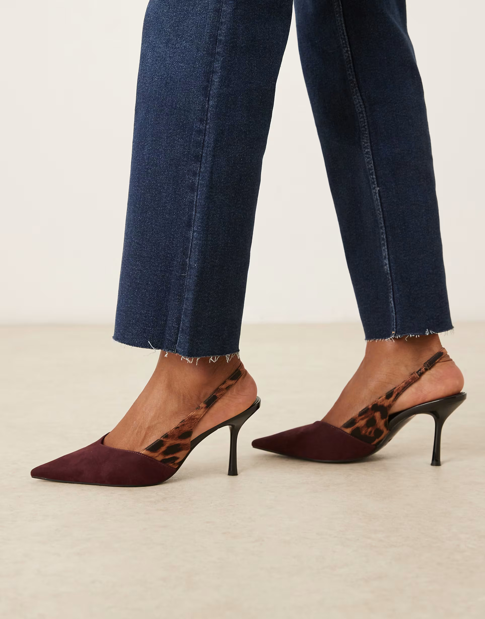 ASOS DESIGN Sabrina slingback stiletto heel shoes in burgundy and leopard | ASOS (Global)