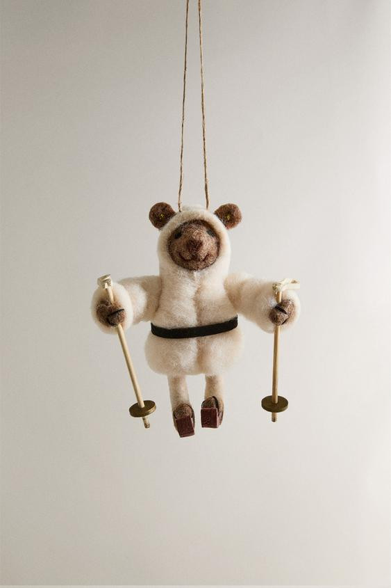 WOOL SKIING BEAR CHRISTMAS TREE DECORATION | Zara UK