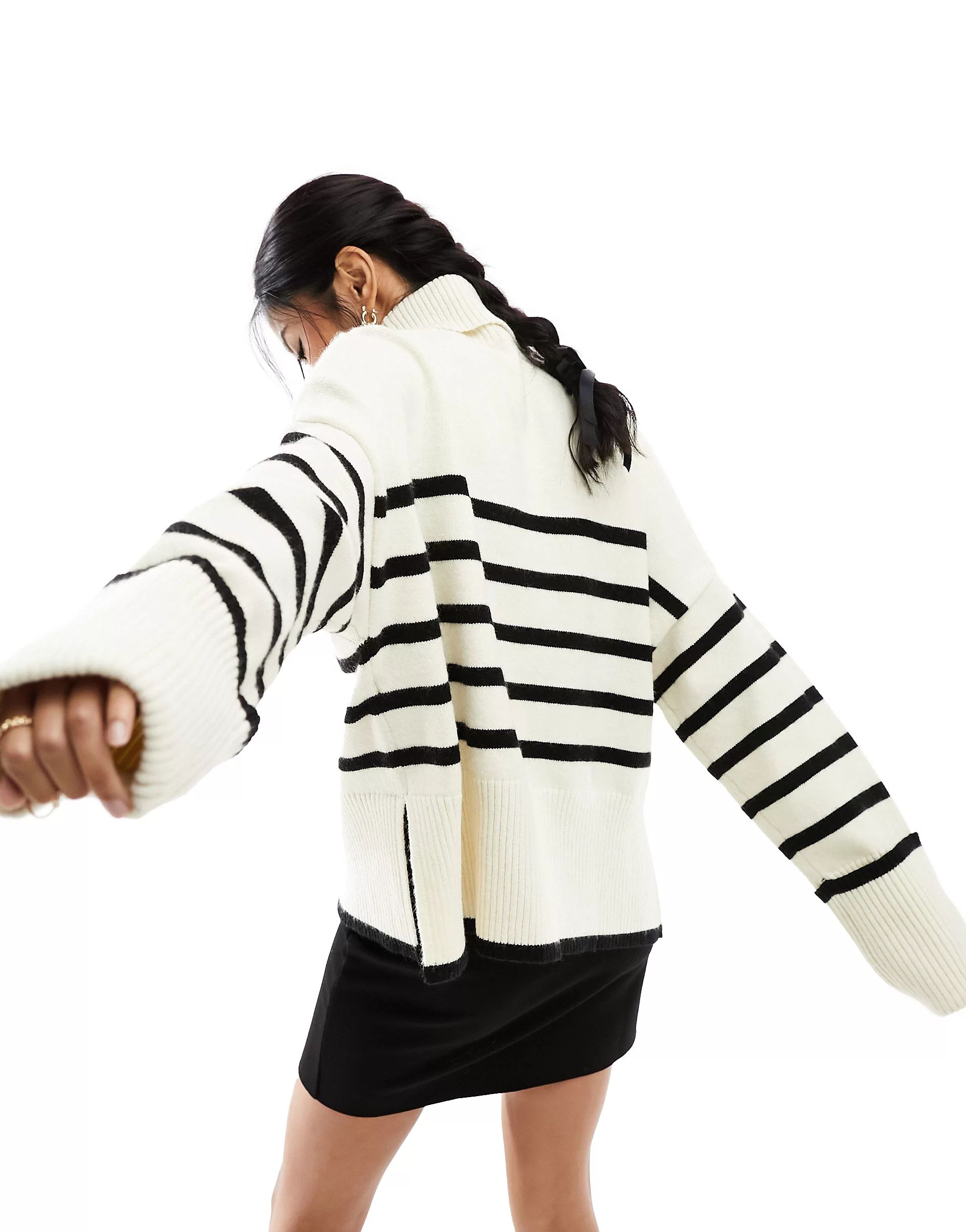 Bershka roll neck sweater in ecru & black stripe | ASOS (Global)