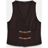 Zara - Top With Buckles - Brown - Xs - Woman | Zara UK