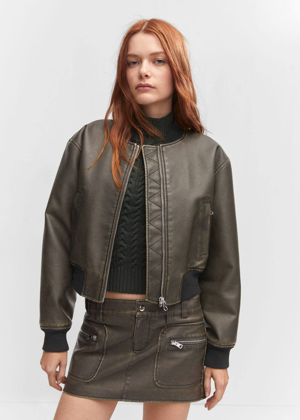 Worn out effect bomber jacket -  Women | Mango USA | MANGO (US)