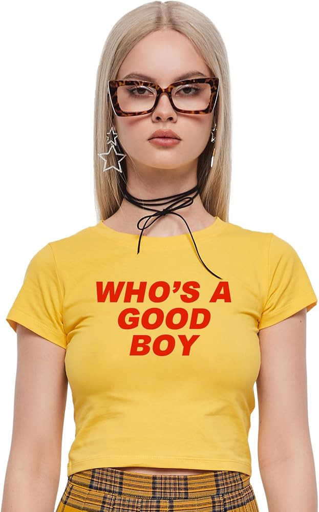 Y2K Baby Tees for Women - Who's A Good Boy Funny Short Sleeve Crew Neck Crop Tops Going Out Top T... | Amazon (US)