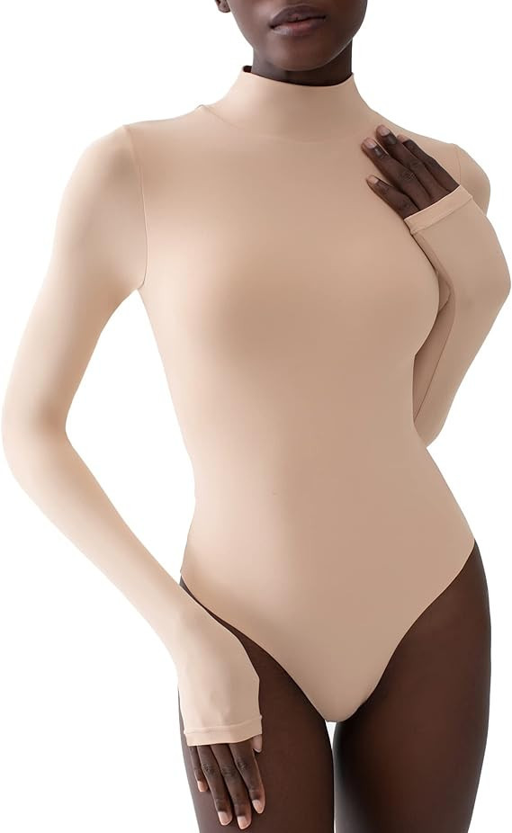 PUMIEY Women's Long Sleeve Bodysuit Mock Turtle Neck Body Suits Going Out Tops Sharp Collection | Amazon (US)