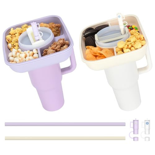 2 Pack Snack Bowls for Stanley 40 oz Tumbler with Handle,Silicone Snack Tray Sets for Stanley Cup 40 oz with Handle,Reusable Snack Ring for Stanley Cup Accessories (purple white straw sets) | Amazon (US)