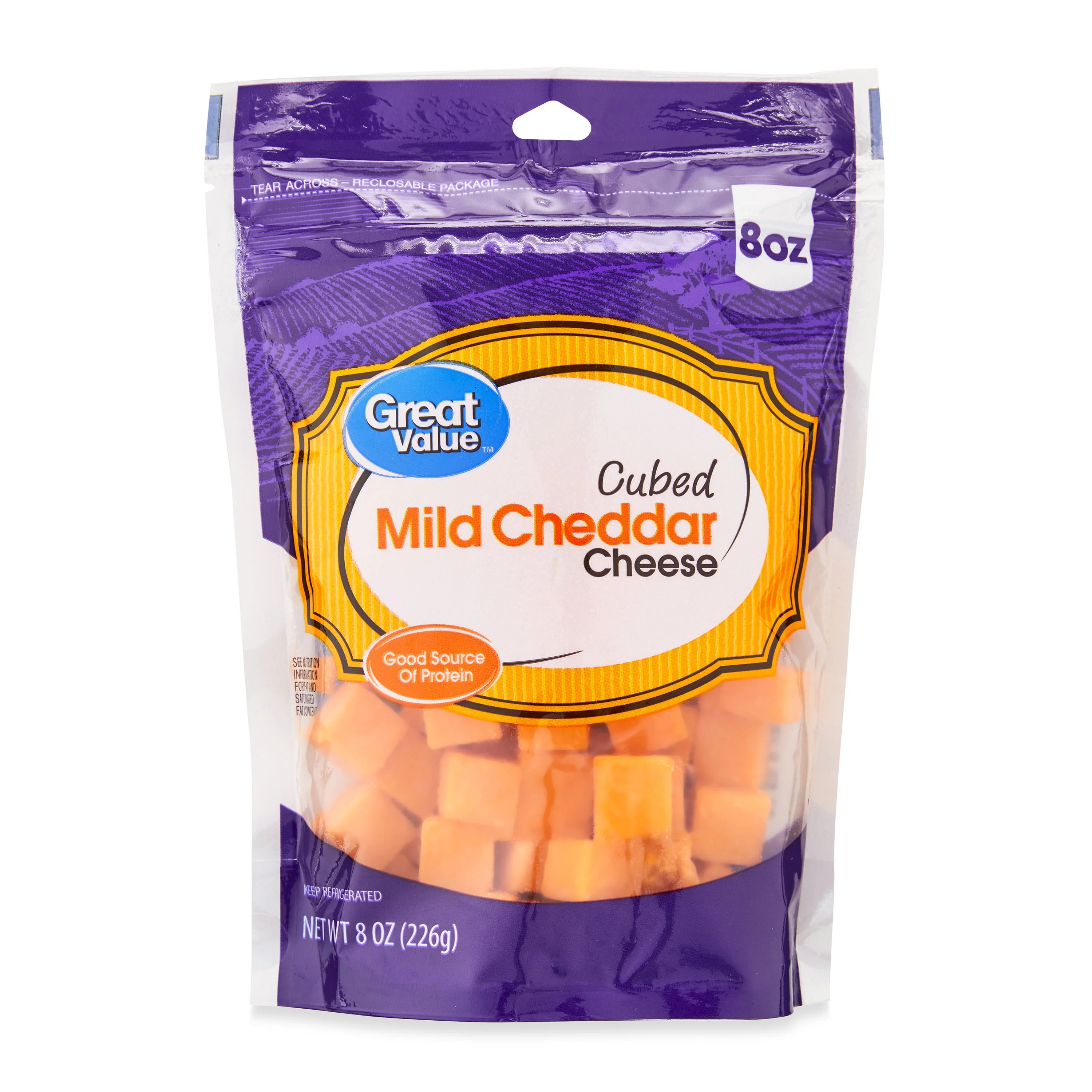 Great Value Cubed Mild Cheddar Cheese, 8 oz | Walmart (US)